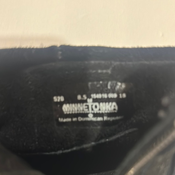 Minnetonka Black Suede Moccasin Boots w side zipper and silver embellishment - Picture 8 of 12